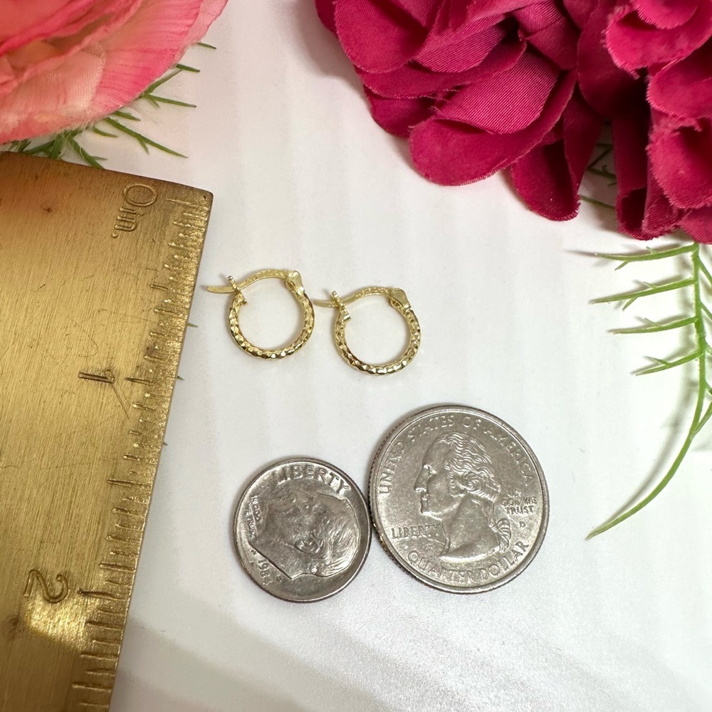 NEW⚜️Sterling 14K Mini Diamond Cut Hoop Earrings - Picture 5 of 5